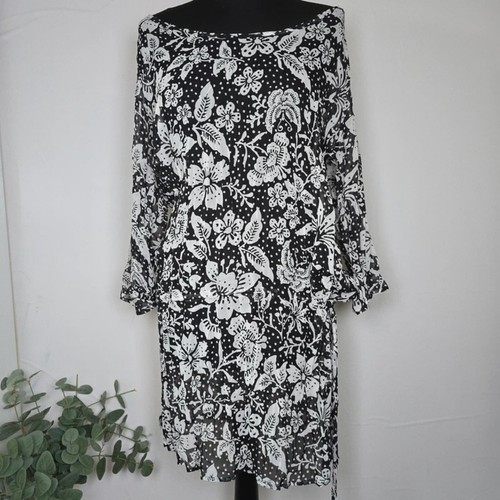 Black white floral sheer - white,