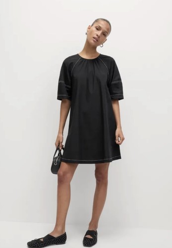 Black cotton tunic dress - black,